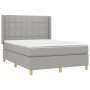 Cama box spring colchón y luces LED tela gris claro 140x200 cm