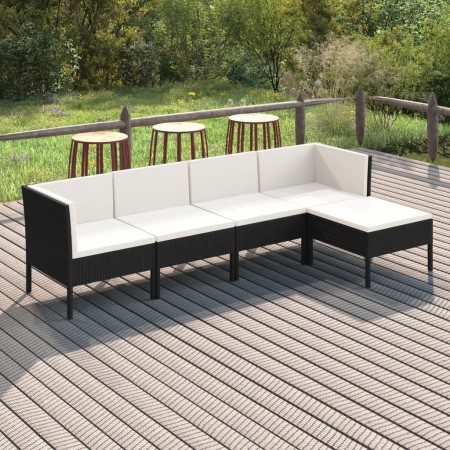 5-teiliges Gartenmöbel-Set und schwarze synthetische Rattankissen von vidaXL, Gartensets - Ref: Foro24-3094380, Preis: 432,67...
