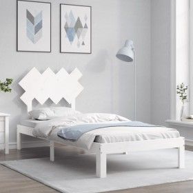 White solid wood bed frame with headboard 90x200 cm by vidaXL, Beds and slatted bases - Ref: Foro24-3193712, Price: 104,29 €,...