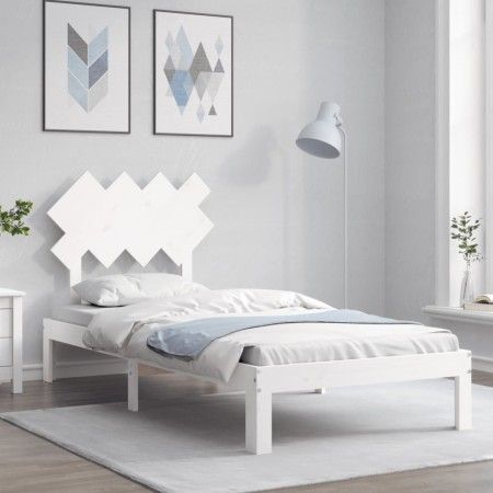 Weißer Massivholzbettrahmen mit Kopfteil 90x200 cm von vidaXL, Betten und Lattenroste - Ref: Foro24-3193712, Preis: 104,29 €,...
