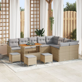 Juego de Sofás de Jardín de 13 Piezas con Cojines Beige Ratán Polivalente Acacia de , Sofás de exterior - Ref: Foro24-3364262...