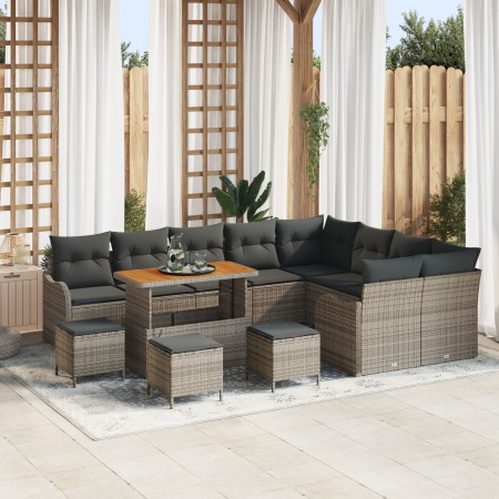 Conjunto de Sofás de Jardín de 13 Piezas con Cojines Ratán Poliéster Gris Acacia de , Sofás de exterior - Ref: Foro24-3364263...