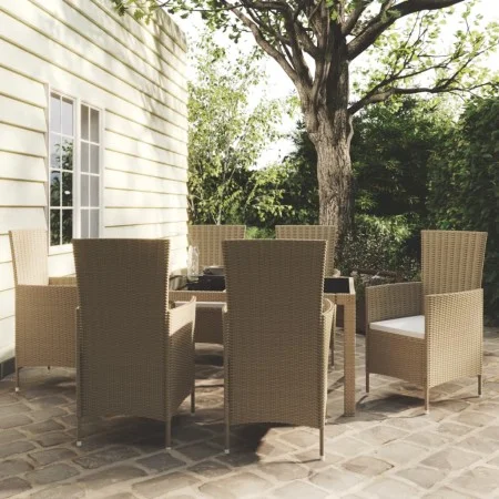 Garten-Essgruppe 7-teilig und beige synthetische Rattankissen von vidaXL, Gartensets - Ref: Foro24-3094904, Preis: 514,12 €, ...