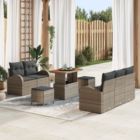 Set de Sofá de Jardín de 8 Piezas con Cojines Gris Poliratán Acacia de , Sofás de exterior - Ref: Foro24-3364293, Precio: 592...