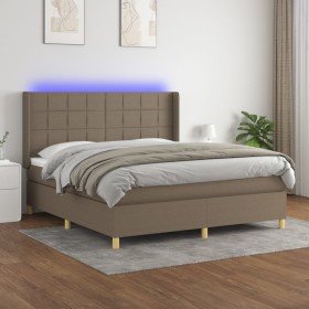 Cama box spring colchón y luces LED tela gris taupe 160x200 cm Cama box spring colchón y luces LED tela gris taupe 160x200 cm