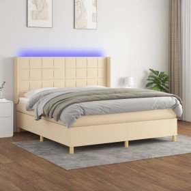 Cama box spring colchón y luces LED tela crema 160x200 cm en Camas y somieres | Comprar online en Foro24
