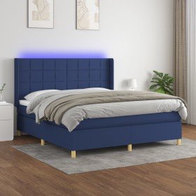 Cama box spring colchón y luces LED tela azul 160x200 cm Cama box spring colchón y luces LED tela azul 160x200 cm