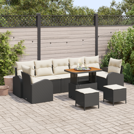 Juego de Sofá de Jardín de 10 Piezas con Cojines Negro Poliratán Acacia de , Sofás de exterior - Ref: Foro24-3364330, Precio:...