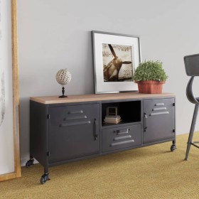 TV-Schrank aus Eisen und massivem schwarzem Tannenholz, 110 x 30 x 43 cm von vidaXL, TV-Möbel - Ref: Foro24-340766, Preis: 24...