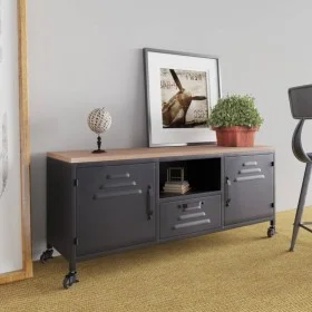 TV-Schrank aus Eisen und massivem schwarzem Tannenholz, 110 x 30 x 43 cm von vidaXL, TV-Möbel - Ref: Foro24-340766, Preis: 24...