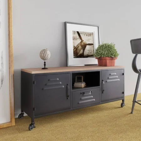 Mueble TV hierro y madera maciza de abeto negro 110x30x43 cm de vidaXL, Muebles TV - Ref: Foro24-340766, Precio: 241,25 €, De...