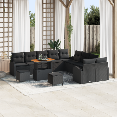 Juego de Sofá de Jardín de 13 piezas con Cojines Negro Poliratán Acacia de , Sofás de exterior - Ref: Foro24-3364404, Precio:...