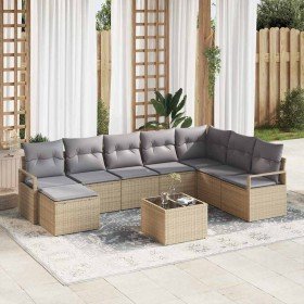 Conjunto de sofá de jardín 9 pcs Beige Poliratán