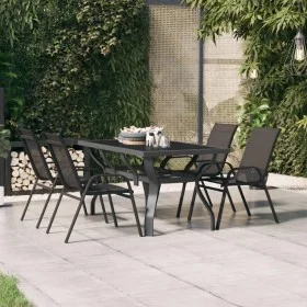 Garden table, steel and glass, gray and black, 140x70x70 cm. by vidaXL, Garden tables - Ref: Foro24-318770, Price: 188,28 €, ...
