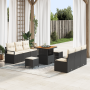 Set de sofá de jardín de 9 piezas con cojines negros de poliratán y acacia de , Sofás de exterior - Ref: Foro24-3364425, Prec...