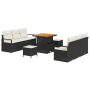Set de sofá de jardín de 9 piezas con cojines negros de poliratán y acacia de , Sofás de exterior - Ref: Foro24-3364425, Prec...
