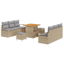 Set de Sofá de Jardín de 9 Piezas con Cojines Beige Poliratán Acacia de , Sofás de exterior - Ref: Foro24-3364427, Precio: 66...