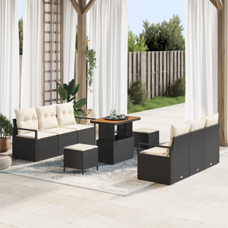 Conjunto de Sofá de Jardín de 9 Piezas con Cojines Negro Poliratán Acacia de , Sofás de exterior - Ref: Foro24-3364430, Preci...