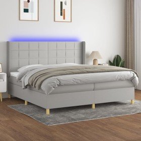 Cama box spring con colchón tela y LED gris claro 200x200 cm Cama box spring con colchón tela y LED gris claro 200x200 cm