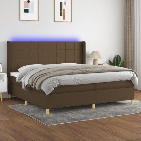 Cama box spring colchón luces LED tela marrón oscuro 200x200 cm Cama box spring colchón luces LED tela marrón oscuro 200x200 cm