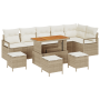 Juego de Sofá de Jardín de 10 Piezas con Cojines Beige Ratán Poliéster Acacia de , Sofás de exterior - Ref: Foro24-3364501, P...