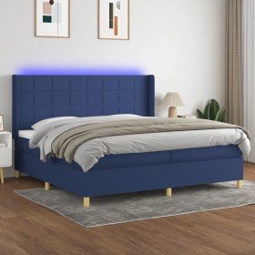 Cama box spring colchón y luces LED tela azul 200x200 cm en Camas y somieres | Comprar online en Foro24