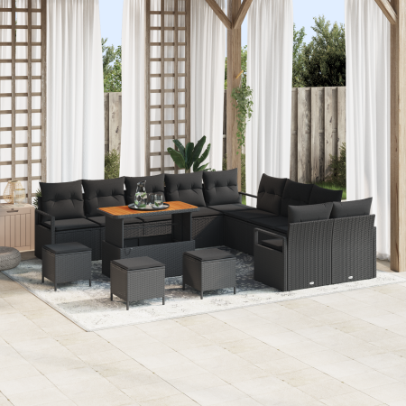 Conjunto de Sofás de Jardín de 14 Piezas con Cojines Negro Poliratán Acacia de , Sofás de exterior - Ref: Foro24-3364539, Pre...