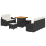 Conjunto de Sofá de Jardín de 8 Piezas con Cojines de Poliratán Negro Acacia de , Sofás de exterior - Ref: Foro24-3364545, Pr...