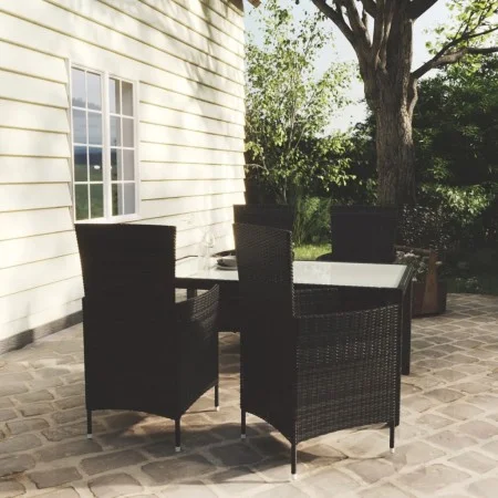 5-teiliges Garten-Essset mit schwarzen PE-Rattankissen von vidaXL, Gartensets - Ref: Foro24-3094867, Preis: 399,37 €, Rabatt: %