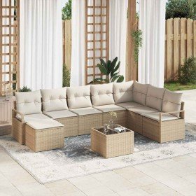 Conjunto de sofá de jardín 9 pcs Beige Poliratán