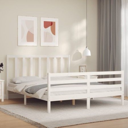 Weißer Massivholzbettrahmen mit Kopfteil 160x200 cm von vidaXL, Betten und Lattenroste - Ref: Foro24-3193867, Preis: 138,40 €...