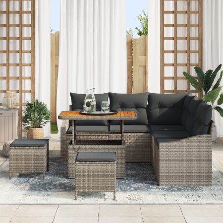 Conjunto de Sofás de Jardín de 8 Piezas con Cojines Gris Poliratán Acacia de , Sofás de exterior - Ref: Foro24-3364608, Preci...