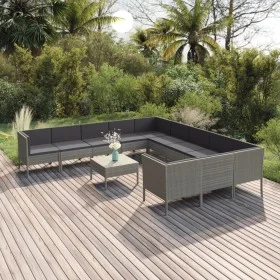 Garden furniture set 12 pieces and gray synthetic rattan cushions by vidaXL, Garden sets - Ref: Foro24-3094502, Price: 995,70...