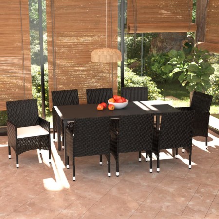 9-teiliges Garten-Essset und schwarze Kissen aus synthetischem Rattan von vidaXL, Gartensets - Ref: Foro24-3094978, Preis: 58...