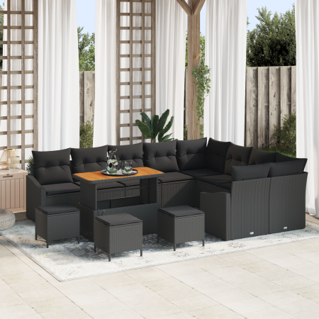 Juego de Sofá de Jardín de 13 Piezas con Cojines Negro Poliratán Acacia de , Sofás de exterior - Ref: Foro24-3364649, Precio:...