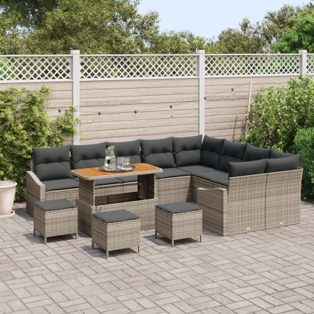 Set de Sofá de Jardín de 13 Piezas con Cojines Gris Poliratán Acacia de , Sofás de exterior - Ref: Foro24-3364653, Precio: 86...