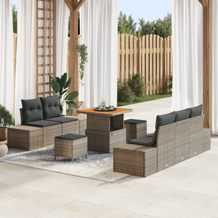 Set de Sofá de Jardín de 8 Piezas con Cojines Gris Poliratán Acacia de , Sofás de exterior - Ref: Foro24-3364678, Precio: 666...