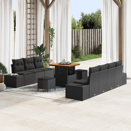 Conjunto de Sofá de Jardín de 10 Piezas con Cojines Negro Poliratán Acacia de , Sofás de exterior - Ref: Foro24-3364694, Prec...