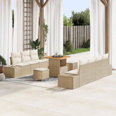 Conjunto de Sofás de Jardín de 10 Piezas con Cojines Beige Poliratán Acacia de , Sofás de exterior - Ref: Foro24-3364696, Pre...