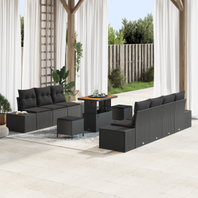 Conjunto de Sofá de Jardín de 10 Piezas con Cojines Negro Poliratán Acacia de , Sofás de exterior - Ref: Foro24-3364699, Prec...