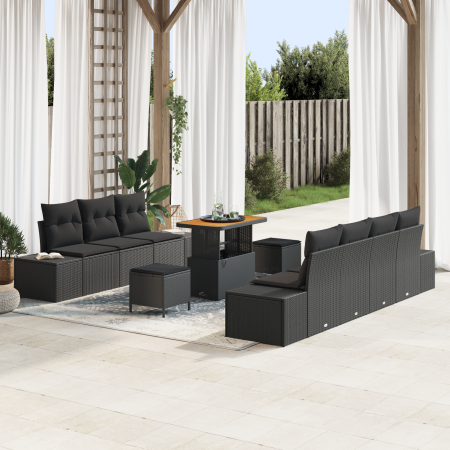 Conjunto de Sofá de Jardín de 10 Piezas con Cojines Negro Poliratán Acacia de , Sofás de exterior - Ref: Foro24-3364699, Prec...