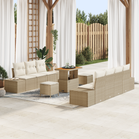 Juego de Sofá de Jardín de 10 Piezas con Cojines Beige Ratán Poli Acacia de , Sofás de exterior - Ref: Foro24-3364701, Precio...