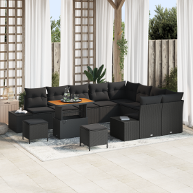Conjunto de Sofás de Jardín de 12 Piezas con Cojines Negro