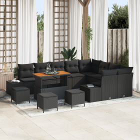 Conjunto de Sofá de Jardín de 13 Piezas con Cojines Negro de Ratán Poliéster Acacia de , Sofás de exterior - Ref: Foro24-3364...