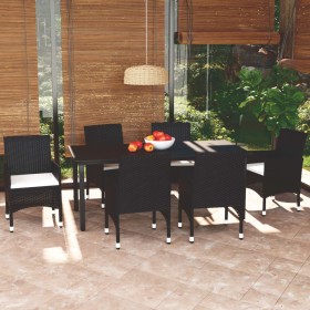 Set de comedor de jardín 7 pzas y cojines ratán sintético negro