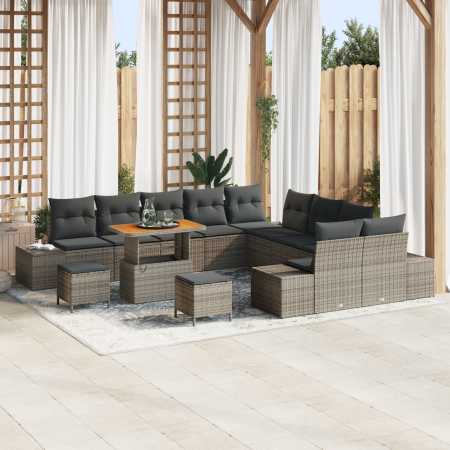 Conjunto de Sofá de Jardín de 13 Piezas con Cojines Gris Poliratán Acacia de , Sofás de exterior - Ref: Foro24-3364798, Preci...