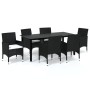 Garten Esstischgarnitur 7 tlg. und Kissen schwarz Kunststoff Rattan von vidaXL, Gartensets - Ref: Foro24-3094977, Preis: 510,...