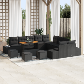 Juego de Sofá de Jardín de 14 Piezas con Cojines Poliratán Negro Acacia de , Sofás de exterior - Ref: Foro24-3364799, Precio:...
