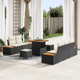 Juego de Sofás de Jardín de 8 Piezas con Cojines Negro Ratán Sintético Acacia de , Sofás de exterior - Ref: Foro24-3364805, P...