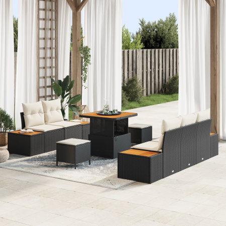 Juego de Sofás de Jardín de 8 Piezas con Cojines Negro Ratán Sintético Acacia de , Sofás de exterior - Ref: Foro24-3364805, P...